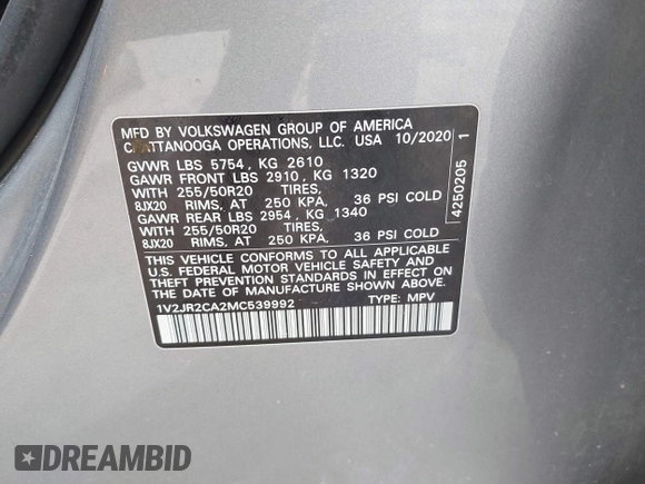 2021 Volkswagen Atlas SE с VIN 1V2JR2CA2MC539992, выставлен на аукционе IAAI как лот 42133933 с пробегом 82 287 миль миль и . История ставок и продаж доступна на DreamBid. Изображение 9.