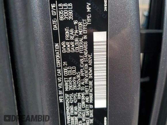 2017 Volvo XC90 R-Design with VIN YV4BC0PM2H1124797, listed as a Copart auction lot 58157644 with 106,770 mi miles and Salvage Title. Bid and sale history available at carsss.com. Image 14.
