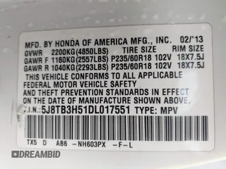 2013 Acura RDX Technology with VIN 5J8TB3H51DL017551, listed as a IAAI auction lot 41464240 with 122,863 mi miles and . Bid and sale history available at DreamBid. Image 9.