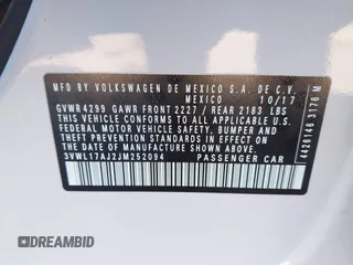 2018 Volkswagen Jetta SEL с VIN 3VWL17AJ2JM252094, выставлен на аукционе IAAI как лот 41397575 с пробегом 57 983 миль миль и . История ставок и продаж доступна на DreamBid. Изображение 9.