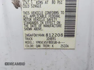 2017 Nissan NV SV with VIN 1N6AF0KY4HN812208, listed as a IAAI auction lot 42114308 with 110,035 mi miles and . Bid and sale history available at DreamBid. Image 9.
