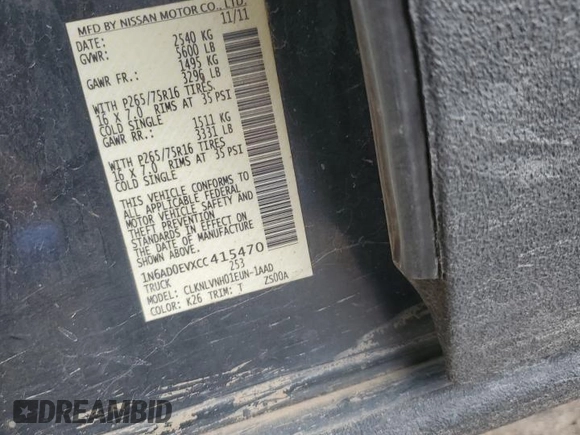 2012 Nissan Frontier Pro-4X with VIN 1N6AD0EVXCC415470, listed as a Copart auction lot 50650915 with 157,160 mi miles and Salvage title. Bid and sale history available at DreamBid. Image 13.