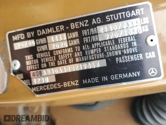 1981 Mercedes-Benz 300 D z VIN WDBAB30A3BB219467, wystawiony jako Copart lot #76183454 z przebiegiem 123 938 mil mil oraz Czysty tytuł • Clean title. Historia ofert i sprzedaży dostępna na DreamBid. Obrazek 12.