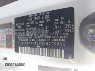 2023 Kia Sorento LX with VIN 5XYRG4LC0PG200896, listed as a IAAI auction lot 42056168 with 67,923 mi miles and . Bid and sale history available at DreamBid. Image 9.