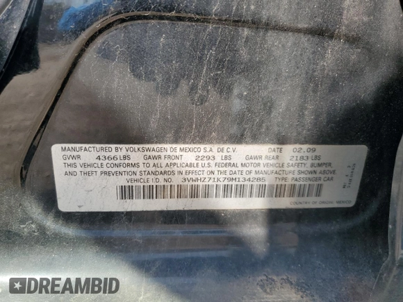 2009 Volkswagen Jetta с VIN 3VWHZ71K79M134285, выставлен на аукционе Copart как лот 54414605 с пробегом 149 806 миль миль и Чистый • Clean title. История ставок и продаж доступна на DreamBid. Изображение 12.