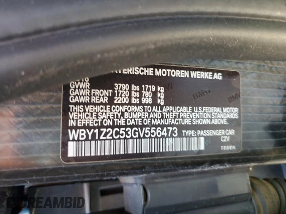 2016 BMW i3 z VIN WBY1Z2C53GV556473, wystawiony jako Copart lot #60911554 z przebiegiem 49 803 mil mil oraz Szkody całkowita. Historia ofert i sprzedaży dostępna na DreamBid. Obrazek 12.