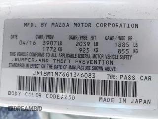 2016 Mazda 3 i Touring with VIN JM1BM1M76G1346083, listed as a IAAI auction lot 41751298 with 87,608 mi miles and . Bid and sale history available at DreamBid. Image 9.