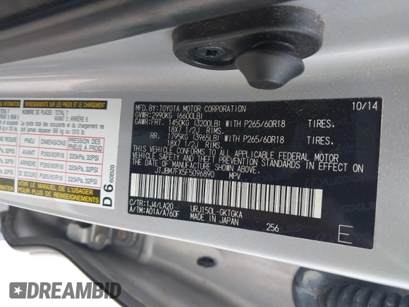 2015 Lexus GX 460 z VIN JTJBM7FX5F5096890, wystawiony jako IAAI lot #42282911 z przebiegiem 50 969 mil mil oraz . Historia ofert i sprzedaży dostępna na DreamBid. Obrazek 9.