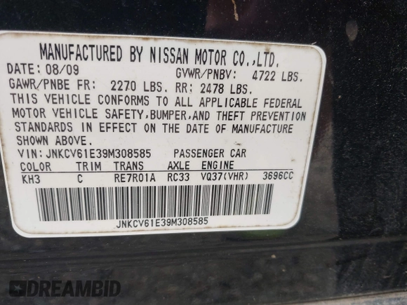2009 Infiniti G37 Journey with VIN JNKCV61E39M308585, listed as a IAAI auction lot 42046230 with Not Provided miles and . Bid and sale history available at carsss.com. Image 9.