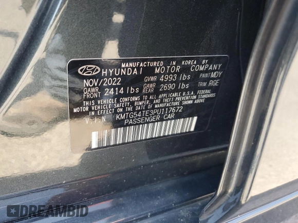 2023 Genesis G70 3.3T with VIN KMTG54TE3PU117672, listed as a Copart auction lot 63418684 with 19,899 mi miles and Salvage Title. Bid and sale history available at carsss.com. Image 14.