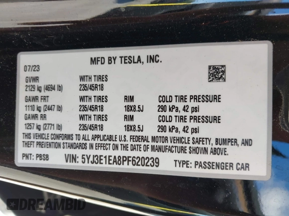 2023 Tesla Model 3 с VIN 5YJ3E1EA8PF620239, выставлен на аукционе IAAI как лот 41903785 с пробегом Не указан миль и . История ставок и продаж доступна на DreamBid. Изображение 9.