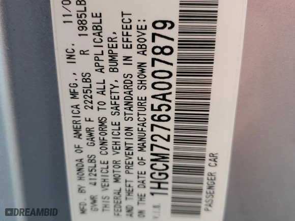 2005 Honda Accord Cpe EX with VIN 1HGCM72765A007879, listed as a Copart auction lot 76012334 with NaN miles and Salvage Title. Bid and sale history available at carsss.com. Image 13.