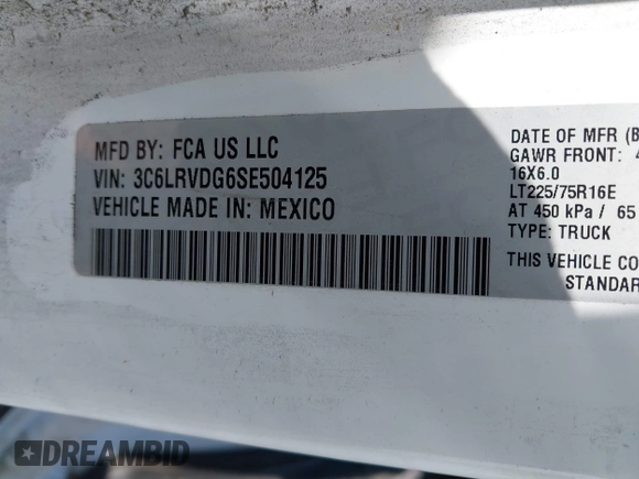 2025 Ram ProMaster Cargo Tradesman with VIN 3C6LRVDG6SE504125, listed as a IAAI auction lot 42158811 with 20,721 mi miles and . Bid and sale history available at DreamBid. Image 9.