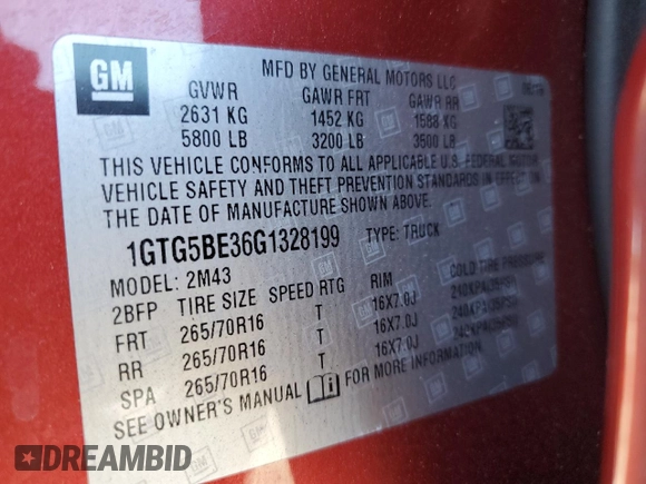 2016 GMC Canyon 2WD with VIN 1GTG5BE36G1328199, listed as a Copart auction lot 79128464 with 96,816 mi miles and Salvage Title. Bid and sale history available at carsss.com. Image 14.