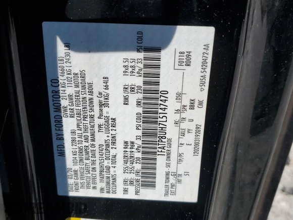 2020 Ford Mustang EcoBoost с VIN 1FATP8UH7L5147470, выставлен на аукционе Copart как лот 62083475 с пробегом 124 345 миль миль и Списание • Salvage title. История ставок и продаж доступна на DreamBid. Изображение 12.