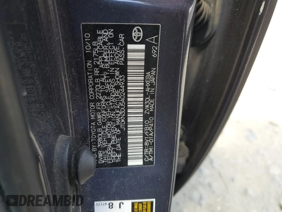 2010 Toyota Prius II with VIN JTDKN3DU5A0244933, listed as a Copart auction lot 53178125 with 236,124 mi miles and Salvage Title. Bid and sale history available at carsss.com. Image 15.