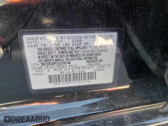 2018 Nissan Versa Sedan SV with VIN 3N1CN7AP7JL816746, listed as a Copart auction lot 88838065 with 105,879 mi miles and Salvage Title. Bid and sale history available at carsss.com. Image 15.