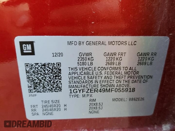 2021 Cadillac XT4 FWD Sport with VIN 1GYFZER49MF055918, listed as a Copart auction lot 69907613 with 36,138 mi miles and . Bid and sale history available at DreamBid. Image 16.