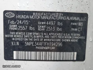 2015 Hyundai Sonata 2.4L Limited with VIN 5NPE34AF1FH194296, listed as a Copart auction lot 77887704 with 126,313 mi miles and Salvage Title. Bid and sale history available at carsss.com. Image 15.