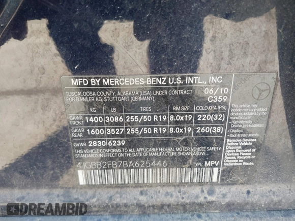 2011 Mercedes-Benz M 350 with VIN 4JGBB2FB7BA625446, listed as a IAAI auction lot 42238638 with Not Provided miles and . Bid and sale history available at DreamBid. Image 9.
