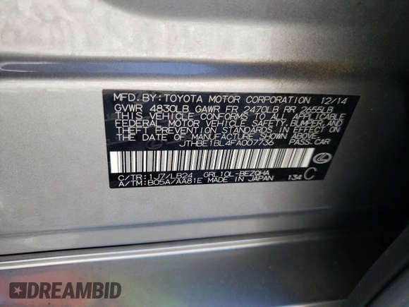 2015 Lexus GS 350 with VIN JTHBE1BL4FA007736, listed as a Copart auction lot 70201414 with 94,607 mi miles and Salvage Title. Bid and sale history available at carsss.com. Image 12.