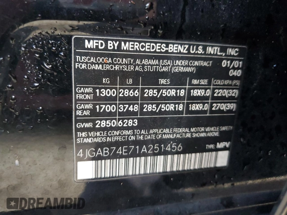 2001 Mercedes-Benz M-Class AMG with VIN 4JGAB74E71A251456, listed as a Copart auction lot 67904294 with 177,261 mi miles and Salvage Title. Bid and sale history available at carsss.com. Image 14.