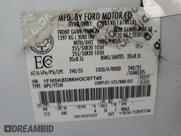 2017 Ford Explorer XLT z VIN 1FM5K8D86HGC87745, wystawiony jako Copart lot #54706325 z przebiegiem 116 107 mil mil oraz Szkoda całkowita • Salvage title. Historia ofert i sprzedaży dostępna na DreamBid. Obrazek 13.