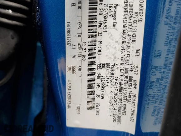 2012 Ford Focus SE z VIN 1FAHP3K22CL413920, wystawiony jako Copart lot #57769615 z przebiegiem 200 728 mil mil oraz Szkoda całkowita • Salvage title. Historia ofert i sprzedaży dostępna na DreamBid. Obrazek 12.