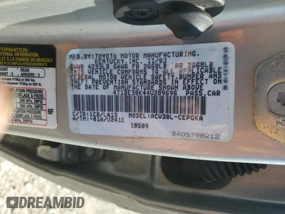 2004 Toyota Camry LE with VIN 4T1BE30K44U289696, listed as a Copart auction lot 50447835 with 66,829 mi miles and Salvage Title. Bid and sale history available at DreamBid. Image 14.