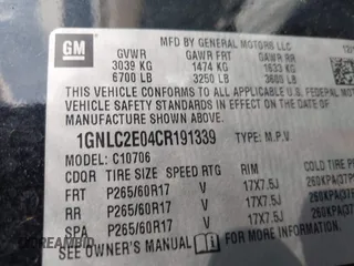 2012 Chevrolet Tahoe Commercial with VIN 1GNLC2E04CR191339, listed as a IAAI auction lot 41642943 with 152,941 mi miles and . Bid and sale history available at DreamBid. Image 9.
