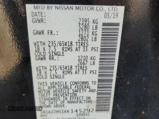 2019 Nissan Murano S with VIN 5N1AZ2MS1KN145292, listed as a Copart auction lot 51998125 with 56,963 mi miles and Salvage Title. Bid and sale history available at carsss.com. Image 16.