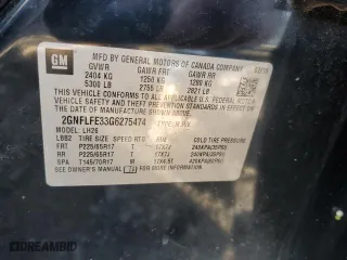 2016 Chevrolet Equinox LT with VIN 2GNFLFE33G6275474, listed as a Copart auction lot 87356064 with 161,039 mi miles and Salvage Title. Bid and sale history available at carsss.com. Image 13.