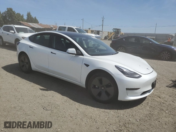 2023 Tesla Model 3 with VIN 5YJ3E1EA0PF623233, listed as a Copart auction lot 55781355 with 26,301 mi miles and Salvage title. Bid and sale history available at DreamBid. Image 4.