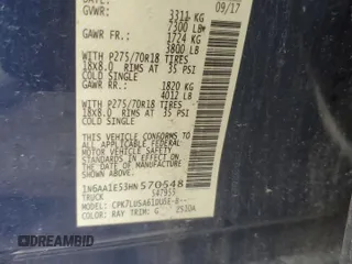2017 Nissan Titan Pro-4X with VIN 1N6AA1E53HN570548, listed as a Copart auction lot 71663224 with 128,024 mi miles and Salvage title. Bid and sale history available at DreamBid. Image 15.