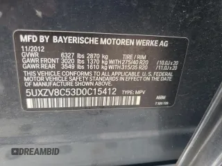 2013 BMW X5 xDrive50i with VIN 5UXZV8C53D0C15412, listed as a Copart auction lot 59331385 with 127,348 mi miles and Clean title. Bid and sale history available at DreamBid. Image 13.