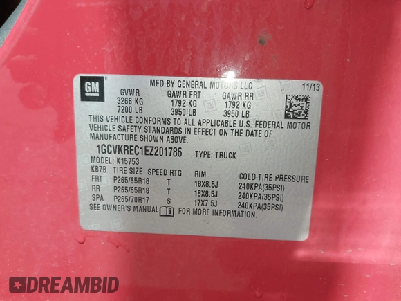 2014 Chevrolet Silverado 1500 LT with VIN 1GCVKREC1EZ201786, listed as a IAAI auction lot 41968965 with 157,566 mi miles. Bid and sale history available at carsss.com. Image 9.