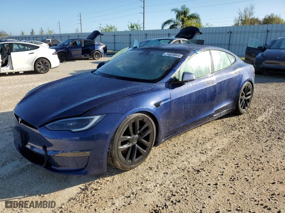 2022 Tesla Model S Plaid with VIN 5YJSA1E63NF472694, listed as a Copart auction lot 74559844 with 0 mi miles and Non Repairable. Bid and sale history available at carsss.com. Image 1.
