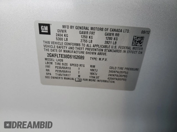 2013 GMC Terrain SLE with VIN 2GKFLTE38D6162689, listed as a Copart auction lot 41724835 with 82,223 mi miles and Salvage Title. Bid and sale history available at carsss.com. Image 15.