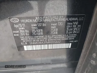 2021 Hyundai Santa Fe SE with VIN 5NMS14AJ7MH355662, listed as a IAAI auction lot 41848014 with 49,570 mi miles. Bid and sale history available at carsss.com. Image 9.