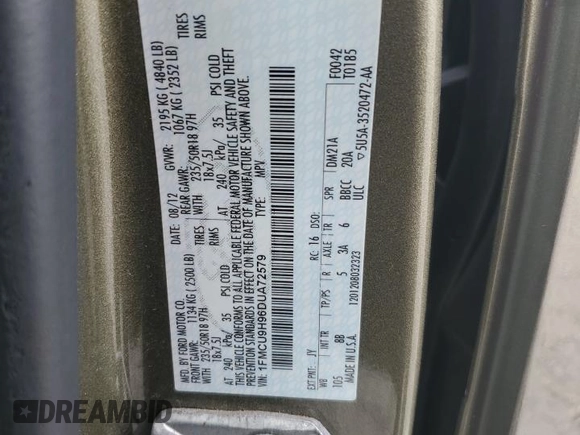 2013 Ford Escape SEL with VIN 1FMCU9H96DUA72579, listed as a Copart auction lot 49323715 with 155,530 mi miles and Salvage Title. Bid and sale history available at DreamBid. Image 14.