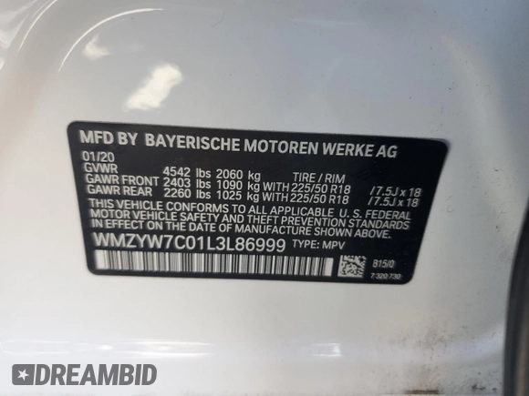 2020 MINI Countryman Cooper S with VIN WMZYW7C01L3L86999, listed as a Copart auction lot 60845345 with 74,438 mi miles and Salvage title. Bid and sale history available at DreamBid. Image 14.