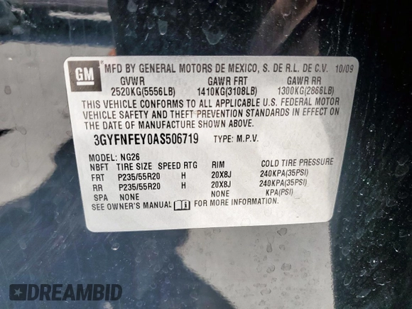 2010 Cadillac SRX Premium Collection with VIN 3GYFNFEY0AS506719, listed as a Copart auction lot 64245735 with Not provided miles and Clean title. Bid and sale history available at DreamBid. Image 13.