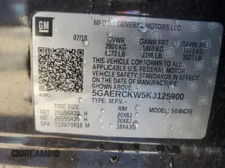 2019 Buick Enclave Premium with VIN 5GAERCKW5KJ125900, listed as a Copart auction lot 87534545 with 170,384 mi miles and Salvage Title. Bid and sale history available at DreamBid. Image 13.