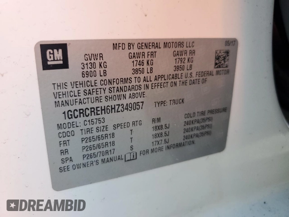 2017 Chevrolet Silverado 1500 LT with VIN 1GCRCREH6HZ349057, listed as a Copart auction lot 89388595 with 131,879 mi miles and Non Repairable. Bid and sale history available at DreamBid. Image 14.