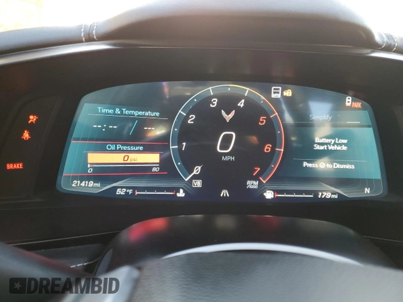 2023 Chevrolet Corvette 2LT with VIN 1G1YB2D40P5101955, listed as a Copart auction lot 50660255 with 21,419 mi miles and Salvage title. Bid and sale history available at DreamBid. Image 9.