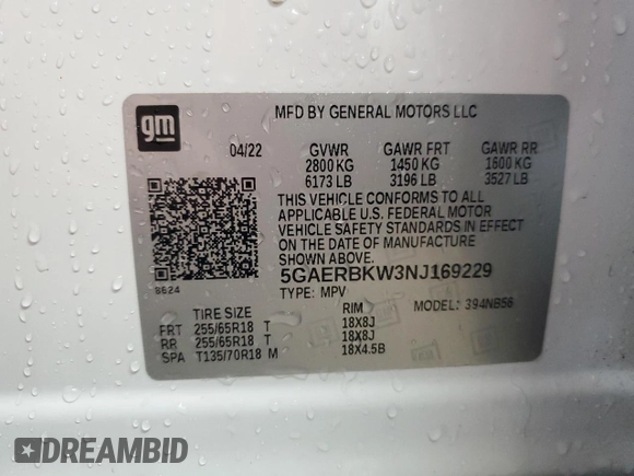 2022 Buick Enclave Essence with VIN 5GAERBKW3NJ169229, listed as a Copart auction lot 49452385 with 20,013 mi miles and Salvage Title. Bid and sale history available at carsss.com. Image 13.
