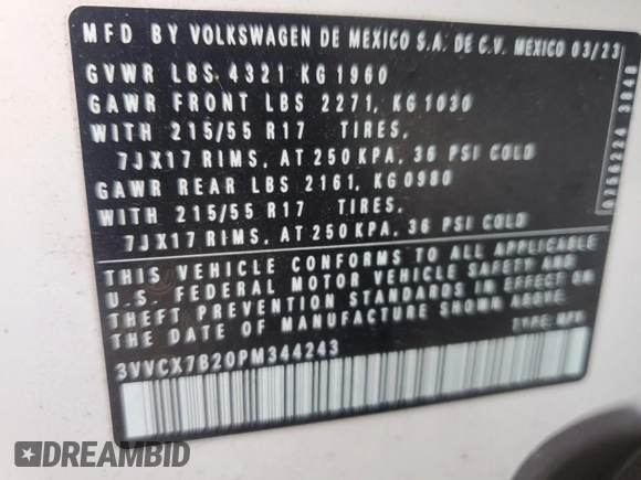 2023 Volkswagen Taos S z VIN 3VVCX7B20PM344243, wystawiony jako Copart lot #53208825 z przebiegiem 53 088 mil mil oraz Szkoda całkowita • Salvage title. Historia ofert i sprzedaży dostępna na DreamBid. Obrazek 14.