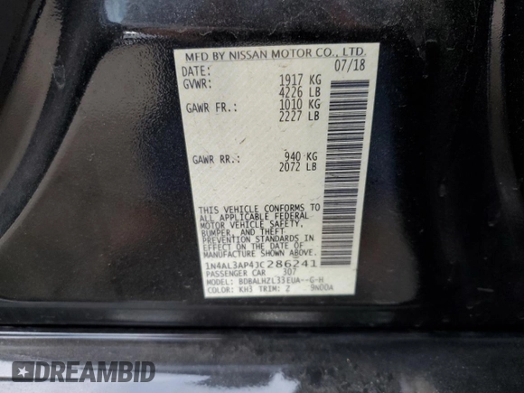 2018 Nissan Altima SV with VIN 1N4AL3AP4JC286241, listed as a Copart auction lot 50968765 with 80,062 mi miles and Salvage Title. Bid and sale history available at DreamBid. Image 12.