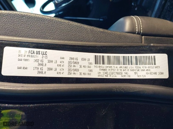 2015 Dodge Durango Citadel with VIN 1C4RDJEG6FC786658, listed as a IAAI auction lot 41352473 with 170,105 mi miles. Bid and sale history available at carsss.com. Image 9.