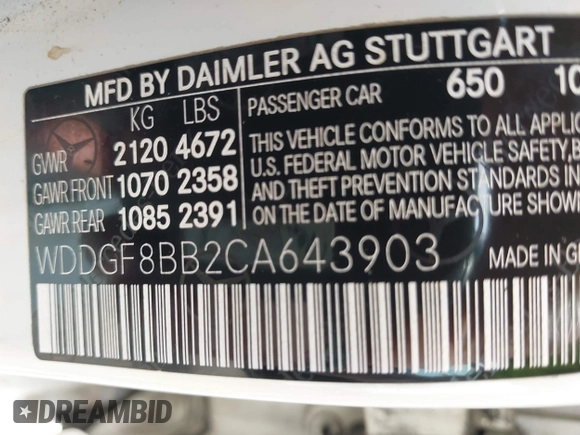 2012 Mercedes-Benz C 300 Sport with VIN WDDGF8BB2CA643903, listed as a IAAI auction lot 42570612 with 157,410 mi miles and . Bid and sale history available at DreamBid. Image 9.